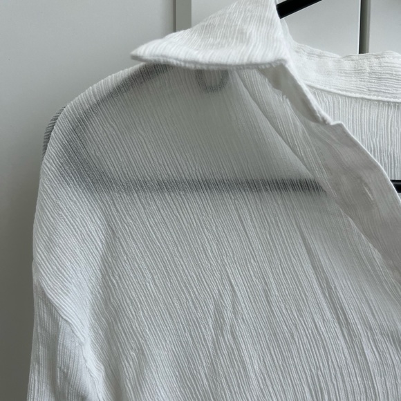 Bershka Crepe Linen White Button Down / Button Up Collared Oversized Shirt - Picture 3 of 7